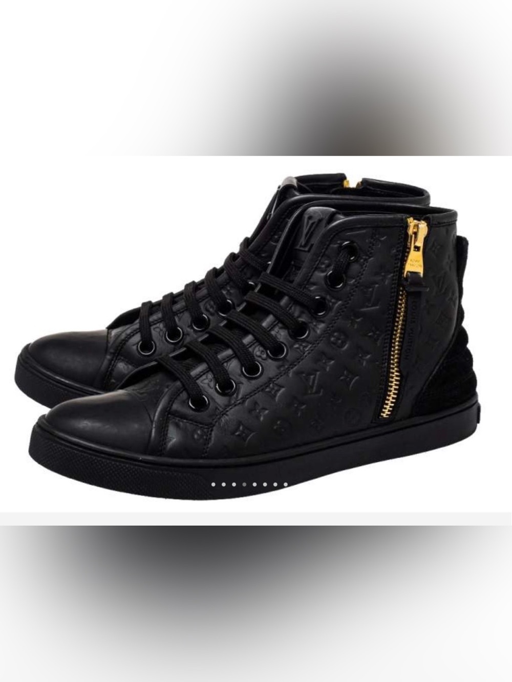 Louis Vuitton Black Embossed Monogram High-Top Sneaker with Gold Zip